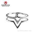 Joyas de plata CZ Jewelry Double V Forma Anillo de Dedo